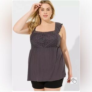 Torrid Lace Textured Jersey Square Neck Flutter Sleeve Babydoll Top NWT